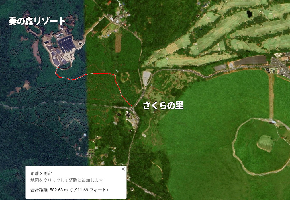 奏の森からさくらの里までのルートマップ